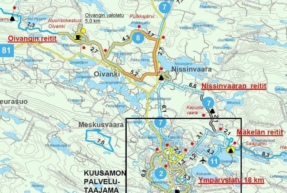 11 Kuva 11 Latuyhteydet alueen lähistöllä 3.1.4 Maanomistus 3.2. Suunnittelutilanne Laajennusalue on yksityisten omistuksessa. 3.1.5 Muinaismuistot Kiinteitä muinaisjäännöksiä ja sotahistoriallisia kohteita alueen läheltä on löydetty varsin paljon.