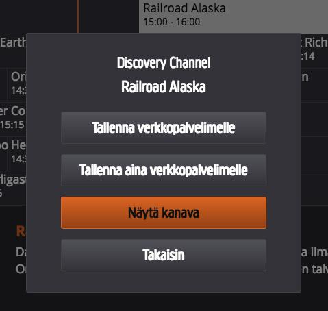 Huomaa, että voit tallentaa vain ohjelmia, jotka eivät ole vielä alkaneet. Voit selata ohjelmaoppaassa kanavia ja päiviä.