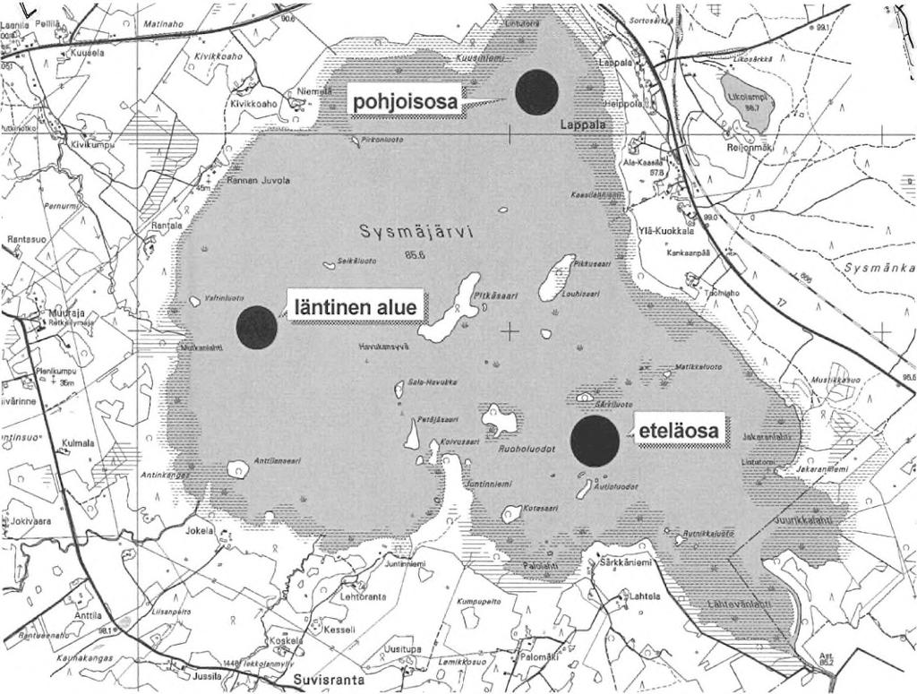 2.1.2 Tulokset Kartta 1. Koekalastusalueet Sysmäjärven koekalastus toteutettiin 30.7. - 2.8.2018 kalastamalla kaikilla tutkimusalueilla kuudella Nordic-yleiskatsausverkolla.