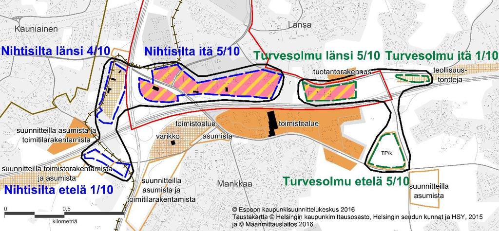 Nihtisillan ja Turvesolmun kaupan alueiden kehittäminen Lähde: Espoon kaupunki,