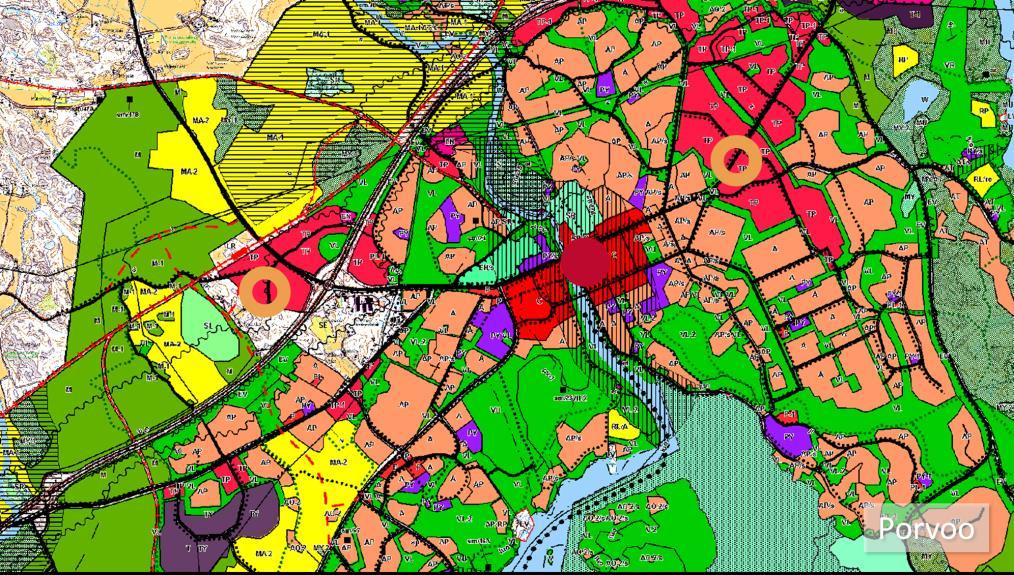 Uusimaa 2050 -kaavaluonnoksen kaupan merkinnät ja Porvoon keskeisten alueiden osayleiskaava Keskustahakuisen kaupan alaraja 6000 k-m 2 on alhainen verrattuna kaupungin asukaslukuun ja ostovoimaan,