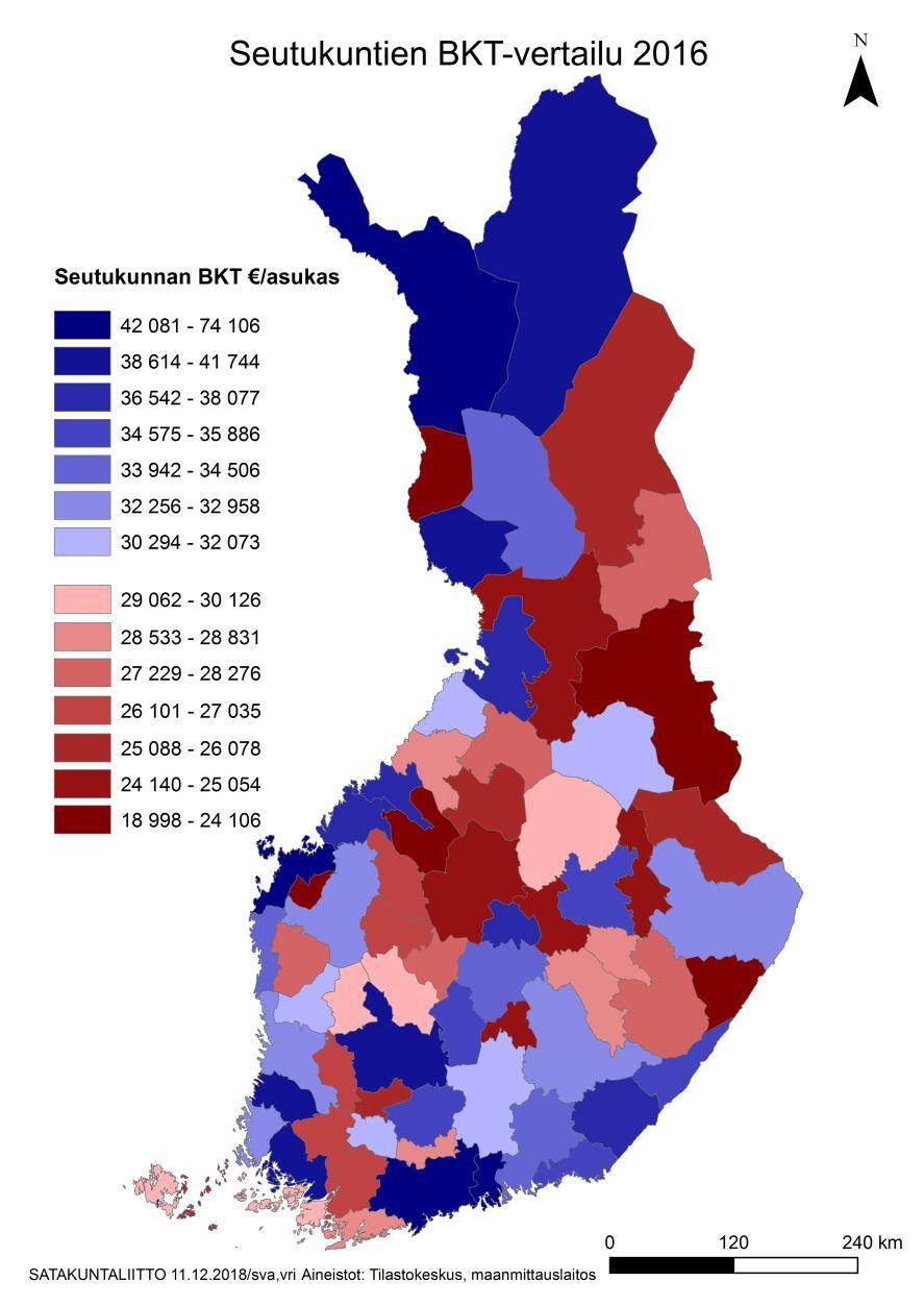 SATAKUNNAN VAHVUUKSIA: BKT Satakunnan BKT henkeä kohden on 19 maakunnasta 8. korkein (35 148 ) v.