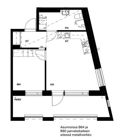 Huoneistopohjat 2h + kt 38,5 m 2 Asunto B62, 1.