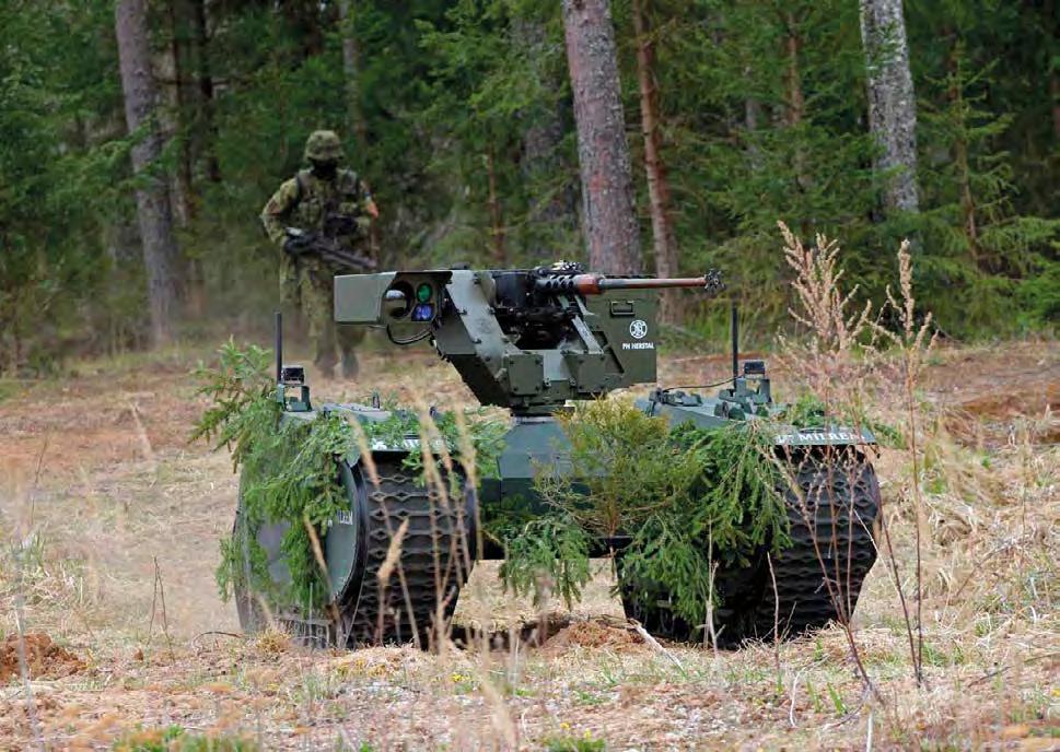 Kuva 6. Milremin etäohjatulla aseella varustettu miehittämätön Themis-ajoneuvo. (Kuva: www.mil.