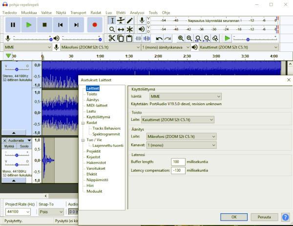 Käytännön tasolle siirtyäksemme tarkastelemme esin Audacity -ohjelmaa, joka on ilmainen.