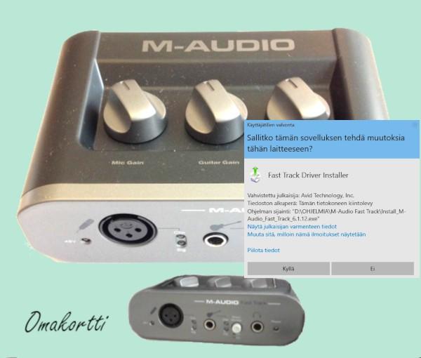 M-Audio Fast Track oli sekin aikanaan hyvä ja halpa valinta, ja se toimii mainiosti myös 64-bittisessä Windows 10:ssä, kunhan se tueksi asentaa M-Audio Fast Track 6.1.12 -ajurin.
