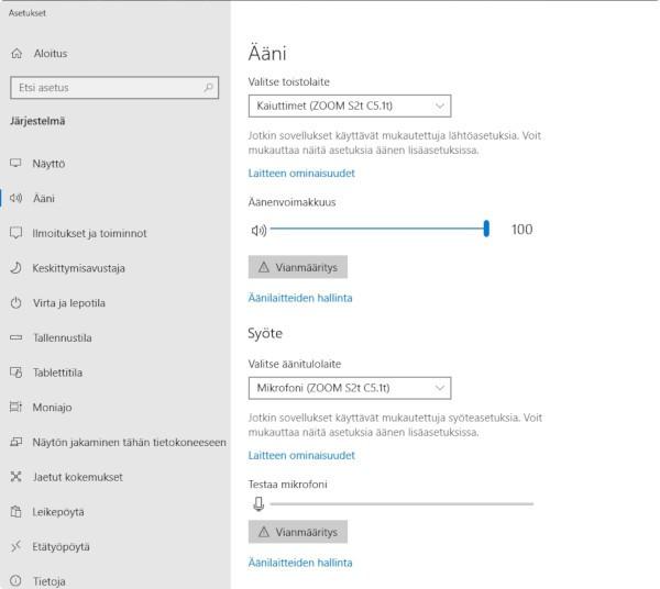 Windows 10 tunnistaa Zoom S2t -kortin ilman ajureita, kuten voitte nähdä ylläolevasta kuvasta.