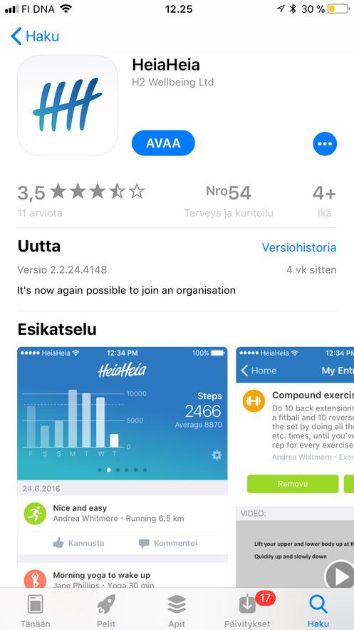 puhelimesi sovelluskauppaan (Google Play,