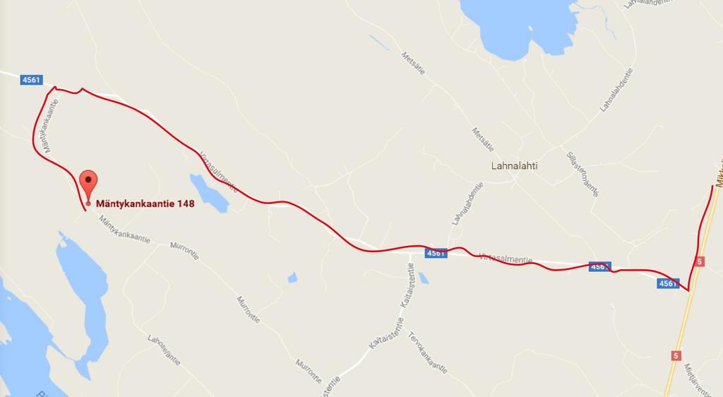 Ajo-ohje: Messualueelta poistuessasi käänny ajamaan 5-tietä Mikkeliä kohti noin 11 km.