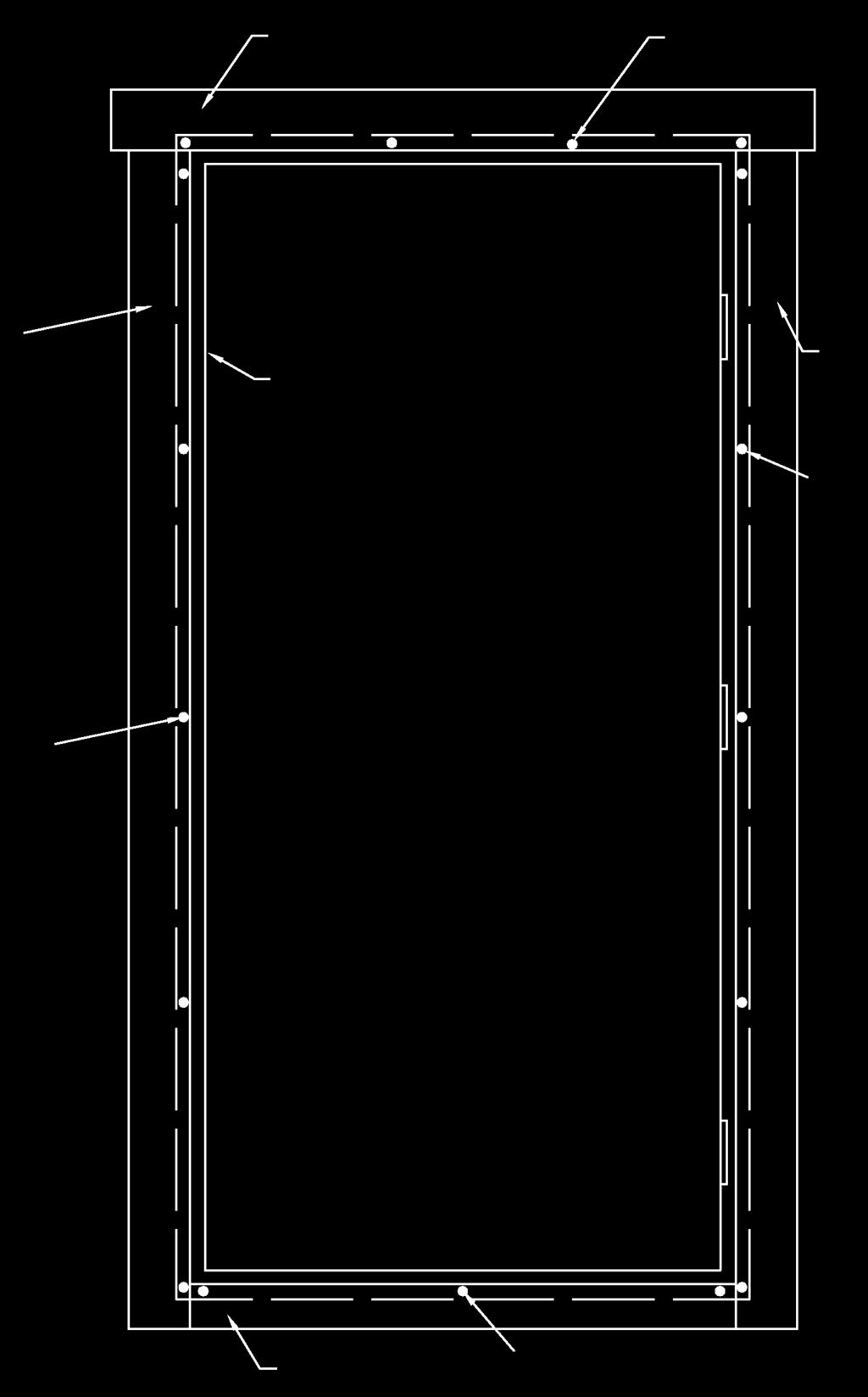 Garage Jokela 3500 mm x 5100 mm / 70 mm Ovenkarmi Kiinnitä laudat molemmin puolin ovenkarmia 2,5x60mm nauloilla alla olevan piirustuksen mukaan. Lautojen kiinnittämisessä on hyvä käyttää myös liimaa.