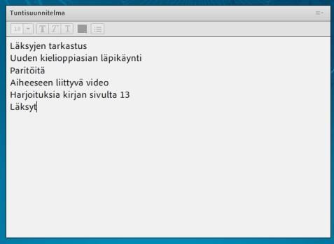 Malliratkaisu, tehtävä 4 Luo uusi Notes-työkalu, nimeä se nimellä Tuntisuunnitelma ja kirjoita siihen muutamalla rivillä suunnitelma etätunnin läpiviemiseksi.