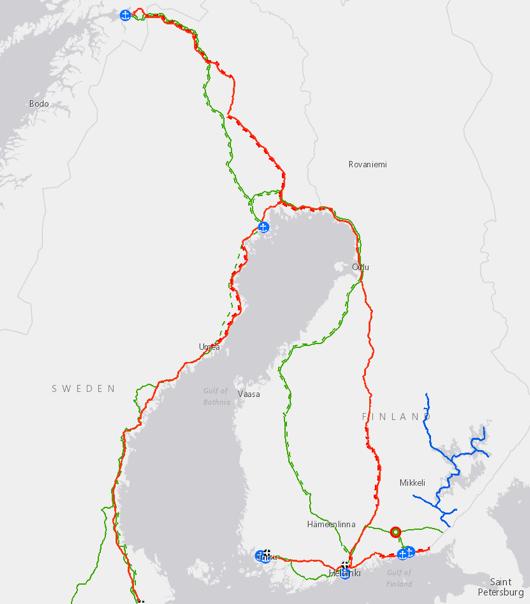 Euroopan liikenteen ydinverkko Suomessa Maantiet Turku-Vaalimaa Helsinki-Lahti-Jyväskylä-Oulu-Tornio Rautatiet Turku-Helsinki-Kouvola-Kotka/Hamina/Vaalimaa