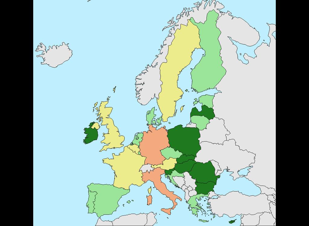 Tämä näkyy myös Euroopan talouskasvun hidastumisena 0,5 % 0,5 1,5 % 1,5 3 % > 3 % 2018