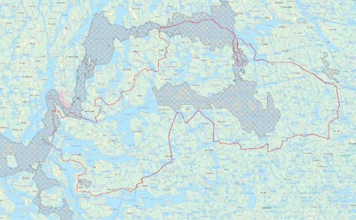 Itäosien yleiskaavan muutos 9 Kuva: Natura 2000 -alueet Lietvesi, Katosselkä-Tolvanselkä ja Suurisuo on esitetty harmaina alueina. Itäosien kaava-alueen rajaus on esitetty kuvassa punaisena viivana.
