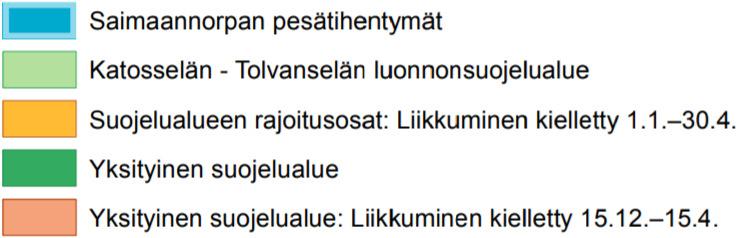 Itäosien yleiskaavan Saimaan vesialueet kuuluvat kevätaikaiseen (huhti-kesäkuu) verkkokalastuskieltoalueeseen ja alueella on ympäri vuoden voimassa pyydystekniset rajoitukset.