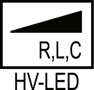 Himmentimen kuormatunnuksen symboli ilmoittaa kytkettävän kuormatyypin tai kuorman sähkökäyttäytymisen: R = resistiivinen, L = induktiivinen, C = kapasitiivinen, HV-LED = himmennettävät LED-lamput 6.