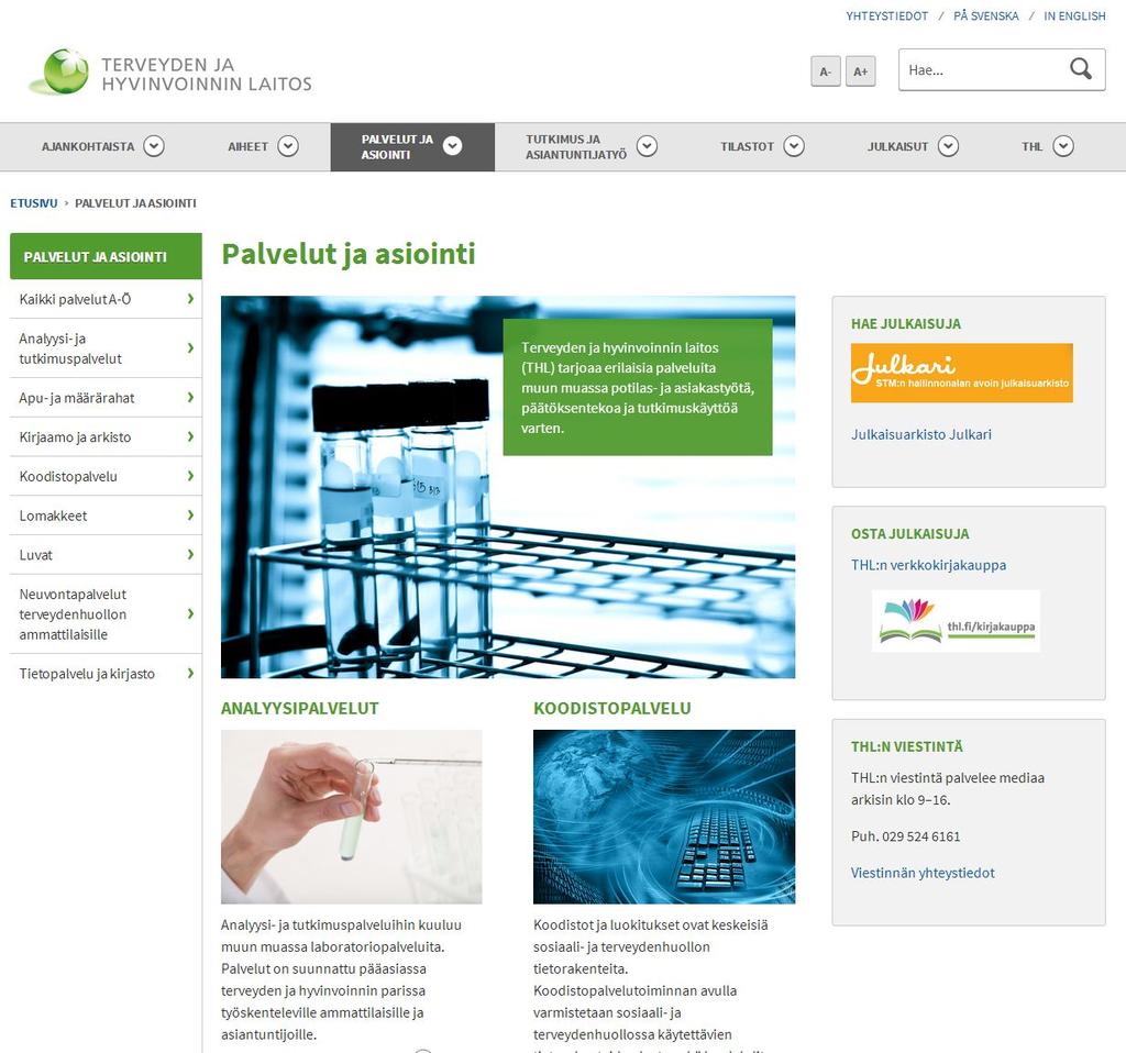 Tabletti-näkymässä sivuvalikko on piilotettu