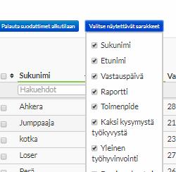 5/7 Tulosnäkymän rajaus, lisävinkkejä Valitse näytettävät sarakkeet -napista voidaan valita, mitkä sarakkeet näytetään tulosnäkymässä