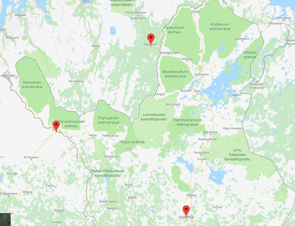 Kaarasjoki 131 m mpy Kaaresuvanto 327 m mpy Sodankylä 180 m mpy Sodankylän,