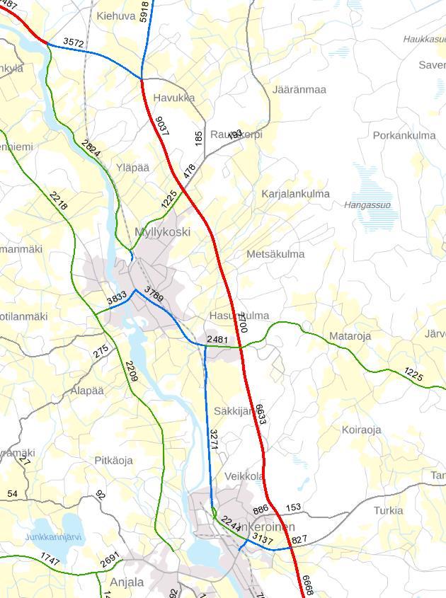 Liikenne Valtatie 15 välillä Kotka-Kouvola on valtakunnan päätieverkkoon kuuluva väylä.