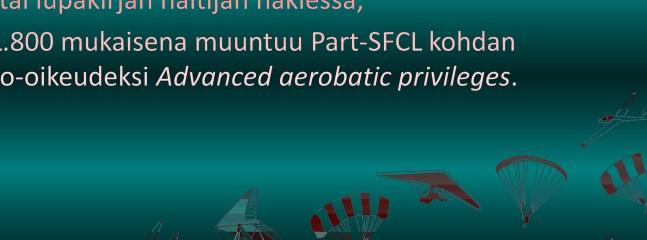 Part-SFCL Requirements for Sailplane Flight Crew Licencing Kansallisten lupakirjojen (myöntämisen) siirtymäaika päättyy 8.4.