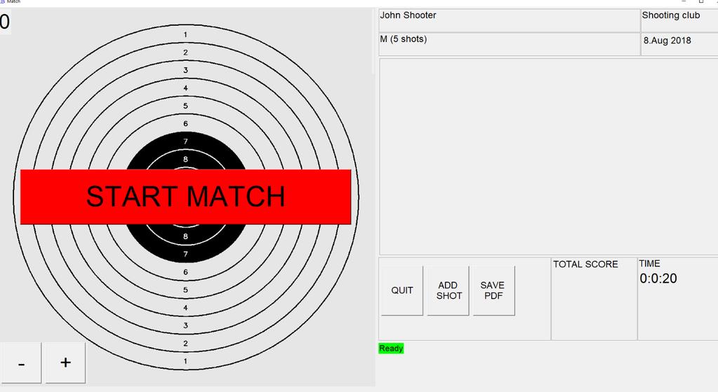 Match-toiminnon määrittelyikkunasta (kuva 12) valitaan laji ja laukausmäärä, sekä kilpailuaika.