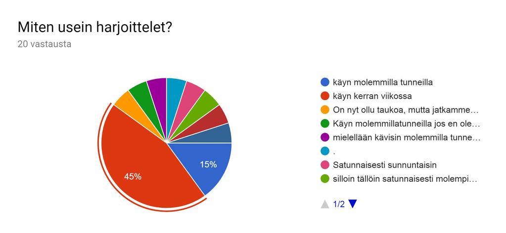 Vastausten jakautuminen Kyselyyn vastasi 20 aktiiviharjoittelijaa.