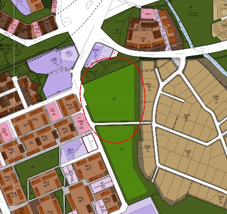 9 (31) 2.1.4 Asemakaava Pääosalla suunnittelualuetta on voimassa Matinlaakso asemakaava (lainvoimainen 3.5.1971). Suunnittelualue on siinä osoitettu urheilualueeksi U 5.