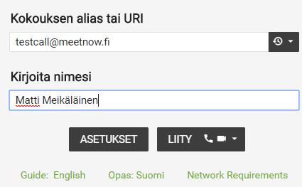 Yhteyden avaaminen selaimella Avaa selaimella linkki: https://meetnow.