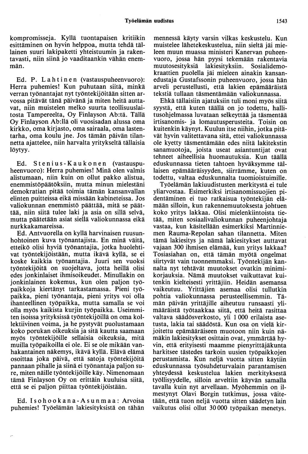 Työelämän uudistus 1543 kompromisseja.
