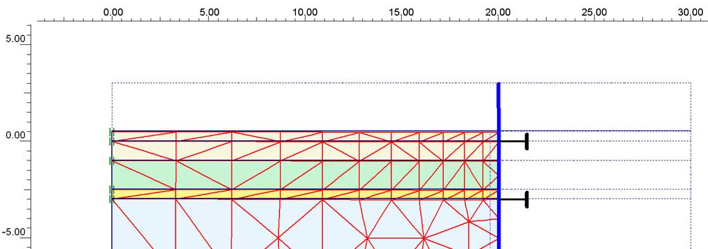 82 jälkeen siirtymät nollattiin ja laskettiin varsinaiset kaivuvaiheet. Alapään kalliotappi mallinnettiin tukena ja tuen kohdalla mallin reunaehtoina oli estetty vain pystysuuntainen liike.