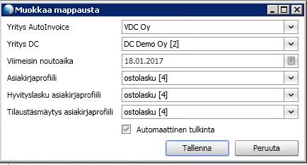 Valitse vastaavat yritykset ja oletusasiakirjaprofiili.