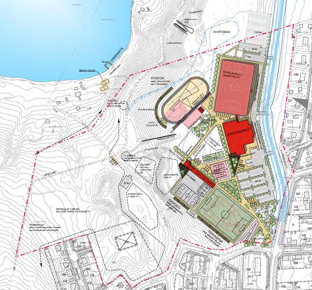 Kuplahallin länsipuolelle sijoittuu stadionalue, joka toimii kesäisin yleisurheilualueena.