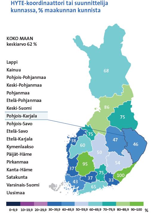 Vuonna 2017 vain 46 % kunnista oli