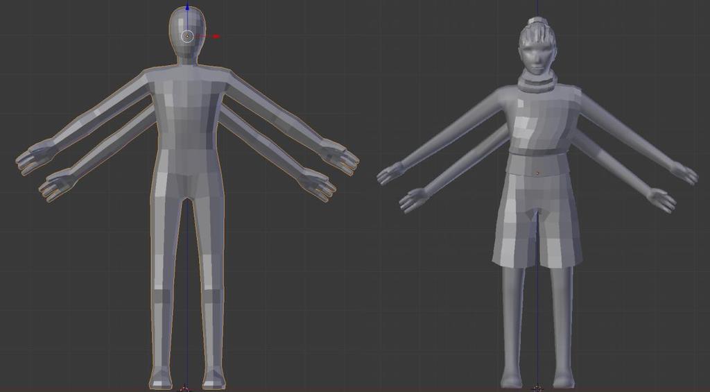 osia ja hahmon vaatteista voidaan tehdä vaihdettavia tai pois otettavia. (Game Development, 2015) Tässä tapauksessa tein vaatteet ja hiukset erillisinä objekteina.