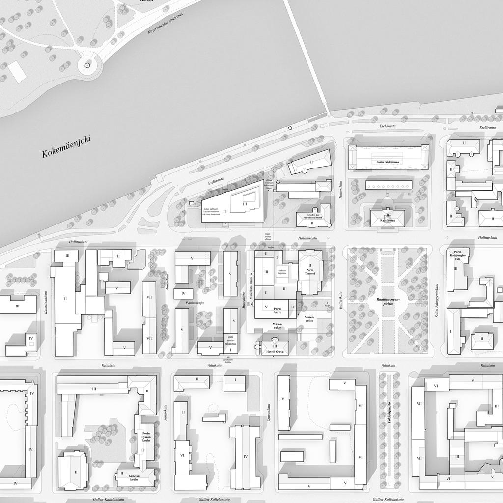 Asemapiirros 1:1000 Kaupunkikuva Uusi museorakennus asettuu selkeän varmaotteisesti monimuotoiselle tontilleen entisen teollisuuskorttelin tilalle.