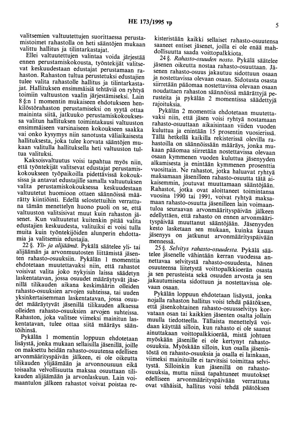 HE 173/1995 vp 5 valitsemien valtuutettujen suorittaessa perustamistoimet rahastolla on heti sääntöjen mukaan valittu hallitus ja tilintarkastajat.