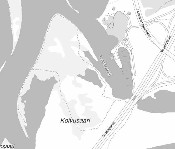 Koivusaaren luontopolku 100 m Koivusaaren luontopolku sijaitsee Ounasjoen suistosaaressa, 2,3 km Rovaniemen keskustasta pohjoiseen. Pitkos tetun ja helppokulkuisen polun pituus on 2,5 km.