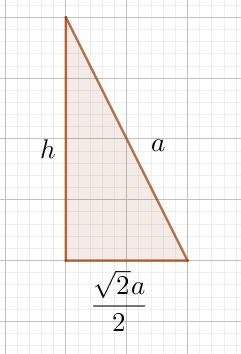 korkeudeksi saadaan Pythagoraan lauseesta: h =