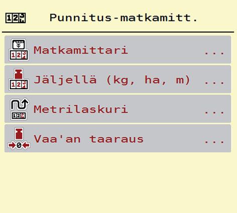 Käyttö AXIS EMC ISOBUS 4 4.8 Info Info-valikko sisältää tietoa koneenohjaimesta. Tämä valikko sisältää tietoa koneen kokoonpanosta. Lista tiedoista riippuu koneen varustuksesta. 4.9 Punnitus-matkamittari Tästä valikosta löydät arvot suoritettuun levitykseen ja toiminnot punnituskäytölle.