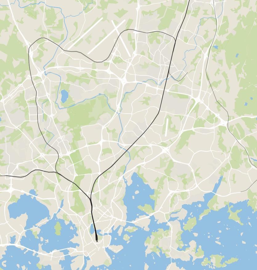 Lentoradan jatkaminen Pasilasta etelään maan alla Tallinnan tunnelin ratapiha Yhteys pääradalle ja Lahden oikoradalle sekä tuleville