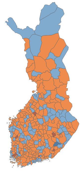 Kuntien vuosikate % poistoista vuonna 2018 Talouden tasapainotilassa vuosikate kattaa poistot eli tunnusluku on vähintään 100 %.