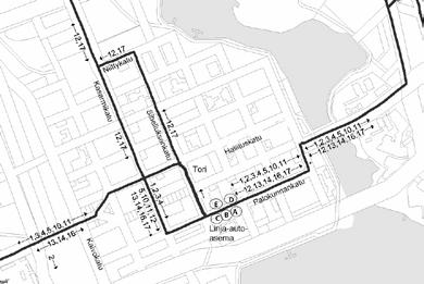 Hämeenlinnan linja-autoasema Palokunnankatu Pysäkki A: linjat 4, 5, Pysäkki B: linjat 2, 14, 16, 17 Pysäkki C: linjat 1, 3, 12,