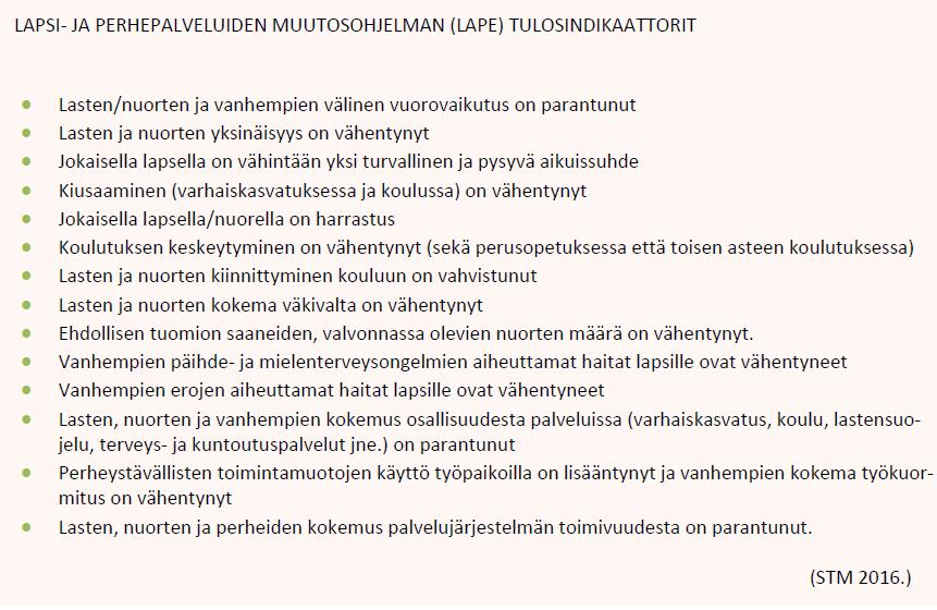 LAPE muutosohjelman seuranta ja tavoitteet Maakunnallinen lasten, nuorten ja