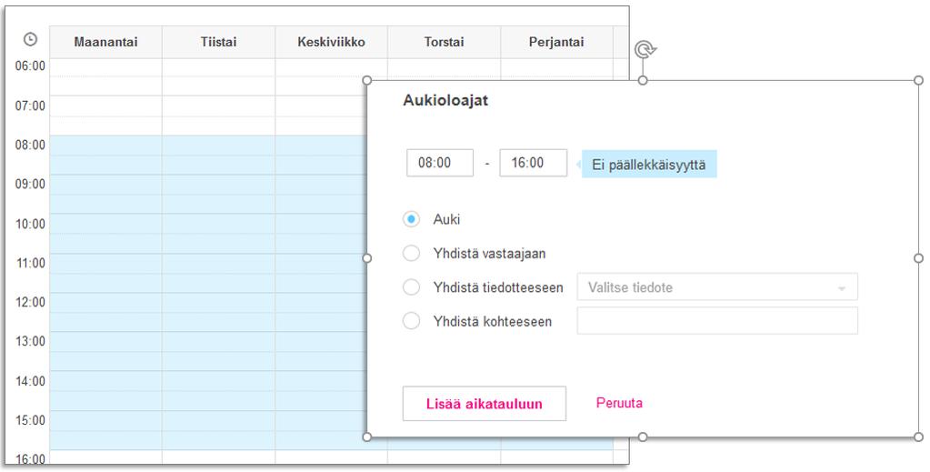 Jos käyttäjä on vastausryhmän jäsen ja tilatieto on Vapaa, saa hän edelleen ryhmän kautta saapuvia puheluita ryhmän aukioloaikana.