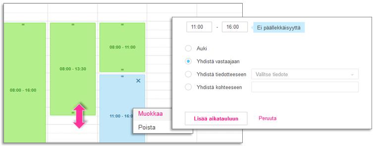 Päiväkohtaisesti voidaan muokata jo luotuja määrityksiä.