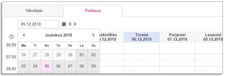 Poikkeus-välilehden määritykset Käyttäjä voi tarvittaessa rakentaa etukäteen tilatieto-ohjaukset poikkeusaikatauluun päivämäärittäin esimerkiksi loman ajaksi.