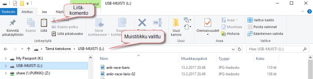 tiedostoa. Siirry viimeisen valittavan tiedoston päälle, paina Vaihto-näppäintä ja klikkaa viimeistä tiedostoa. Kaikki tiedostot ensimmäisenä ja viimeisenä klikattujen väliltä valitaan.