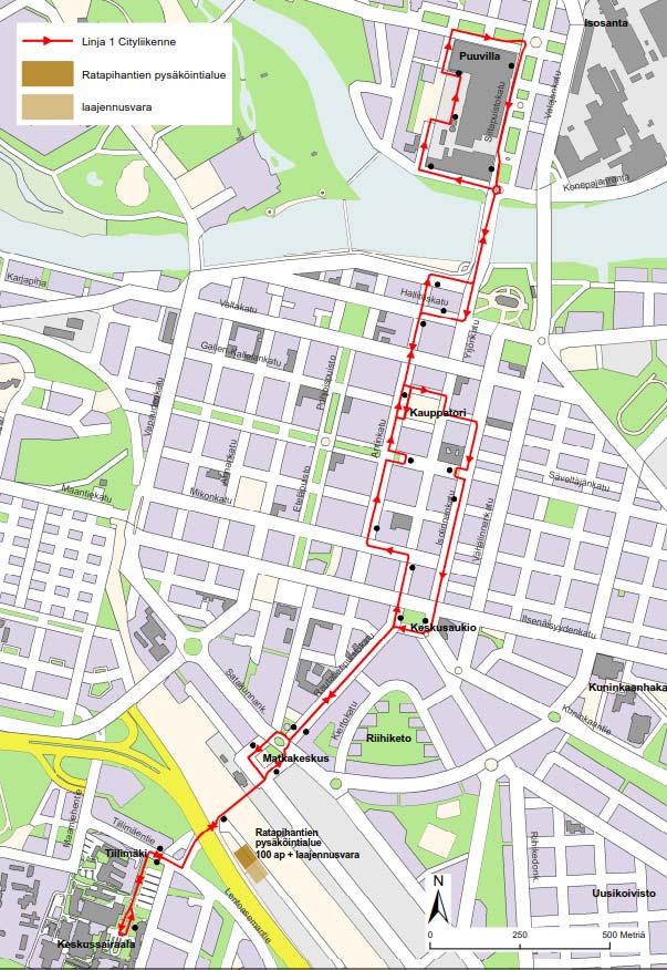 Porin pysäköintipolitiikka 2030 10 (32) Tekninen toimiala Infrajohtaminen Kuva 3. Citylinjan reitti ja pysäkit v.