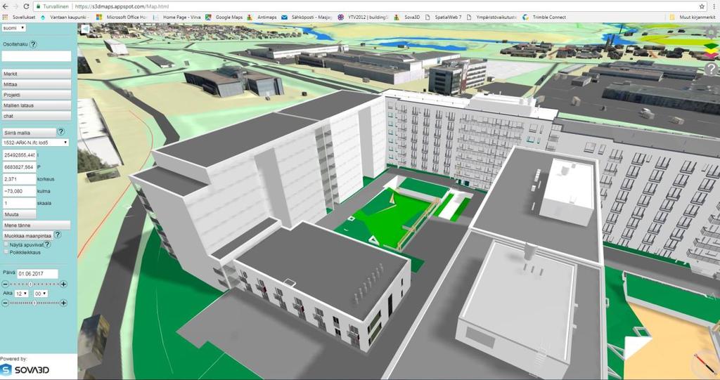 IFC-mallit olivat puutteellisia ja OBJ-malleissa ei ollut värejä. Tehtiin aika paljon käsityötä 3D-kartalla, että mallit olisivat oikean värisiä.